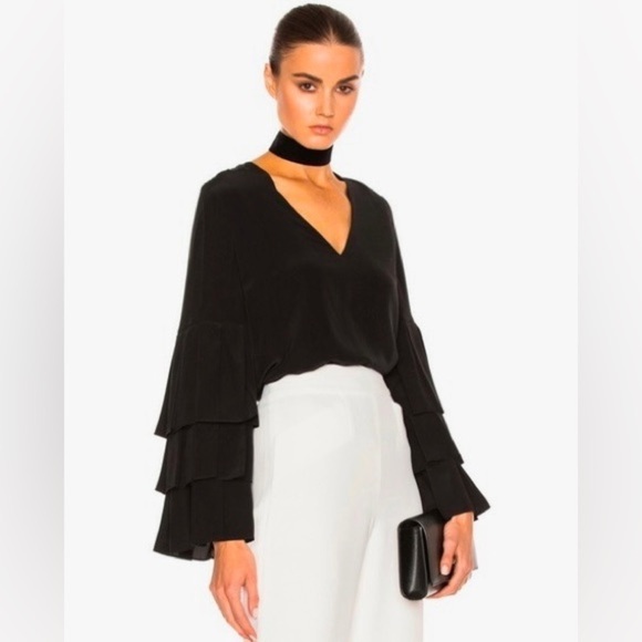 Alexis Valencia Silk Tiered Sleeve Blouse in Black S - Picture 2 of 7
